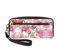 SamLng Reusable Cosmetic Makeup Bag – Garden Peony Print Leather Small Makeup Bag for Travel, Toiletry Organizer with Zipper, Black, One Size