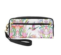 SamLng Reusable Cosmetic Makeup Bag â€“ garden with birds and flowers Print Leather Small Makeup Bag for Travel, Toiletry Organizer with Zipper, Black, One Size
