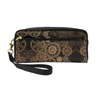 SamLng Reusable Cosmetic Makeup Bag â€“ Gears Clock Bronze Century Print Leather Small Makeup Bag for Travel, Toiletry Organizer with Zipper, Black, One Size