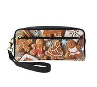 SamLng Reusable Cosmetic Makeup Bag – gingerbread cookies Print Leather Small Makeup Bag for Travel, Toiletry Organizer with Zipper, Black, One Size
