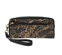 SamLng Reusable Cosmetic Makeup Bag – Gold marble Print Leather Small Makeup Bag for Travel, Toiletry Organizer with Zipper, Black, One Size
