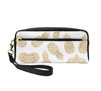SamLng Reusable Cosmetic Makeup Bag â€“ golden pineapple background Print Leather Small Makeup Bag for Travel, Toiletry Organizer with Zipper, Black, One Size