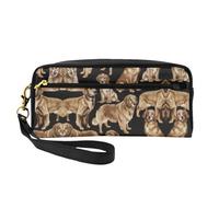 SamLng Reusable Cosmetic Makeup Bag â€“ Golden Retrievers Print Leather Small Makeup Bag for Travel, Toiletry Organizer with Zipper, Black, One Size