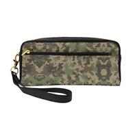SamLng Reusable Cosmetic Makeup Bag â€“ Green camo Print Leather Small Makeup Bag for Travel, Toiletry Organizer with Zipper, Black, One Size