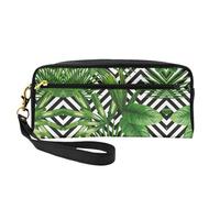 SamLng Reusable Cosmetic Makeup Bag â€“ Green Leaves of Palm Tree Tropical Plant Print Leather Small Makeup Bag for Travel, Toiletry Organizer with Zipper, Black, One Size