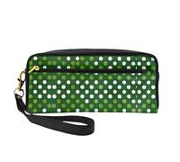 SamLng Reusable Cosmetic Makeup Bag – Green Polka Dots Print Leather Small Makeup Bag for Travel, Toiletry Organizer with Zipper, Black, One Size