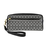 SamLng Reusable Cosmetic Makeup Bag – Grey Tribal Print Leather Small Makeup Bag for Travel, Toiletry Organizer with Zipper, Black, One Size