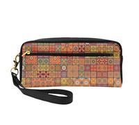 SamLng Reusable Cosmetic Makeup Bag â€“ Group of Moroccan Geometric Print Leather Small Makeup Bag for Travel, Toiletry Organizer with Zipper, Black, One Size