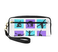 SamLng Reusable Cosmetic Makeup Bag â€“ Gymnastics Game Print Leather Small Makeup Bag for Travel, Toiletry Organizer with Zipper, Black, One Size