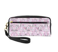 SamLng Reusable Cosmetic Makeup Bag – Gymnastics Pink Print Leather Small Makeup Bag for Travel, Toiletry Organizer with Zipper, Black, One Size