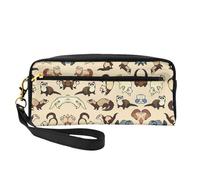 SamLng Reusable Cosmetic Makeup Bag – Hairy Ferret Print Leather Small Makeup Bag for Travel, Toiletry Organizer with Zipper, Black, One Size