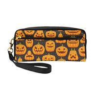 SamLng Reusable Cosmetic Makeup Bag – Halloween Pumpkin Patterns Print Leather Small Makeup Bag for Travel, Toiletry Organizer with Zipper, Black, One Size