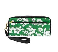 SamLng Reusable Cosmetic Makeup Bag – Hawaii Flower Print Leather Small Makeup Bag for Travel, Toiletry Organizer with Zipper, Black, One Size