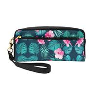 SamLng Reusable Cosmetic Makeup Bag – Hawaii Pink Flower Print Leather Small Makeup Bag for Travel, Toiletry Organizer with Zipper, Black, One Size
