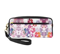 SamLng Reusable Cosmetic Makeup Bag – Hawaiian flower print Print Leather Small Makeup Bag for Travel, Toiletry Organizer with Zipper, Black, One Size