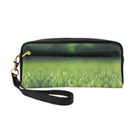SamLng Reusable Cosmetic Makeup Bag – HD Green Nature Print Leather Small Makeup Bag for Travel, Toiletry Organizer with Zipper, Black, One Size
