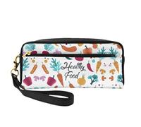 SamLng Reusable Cosmetic Makeup Bag â€“ Healthy Food Print Leather Small Makeup Bag for Travel, Toiletry Organizer with Zipper, Black, One Size