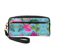 SamLng Reusable Cosmetic Makeup Bag â€“ Hello Hawaii Print Leather Small Makeup Bag for Travel, Toiletry Organizer with Zipper, Black, One Size