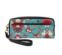 SamLng Reusable Cosmetic Makeup Bag – Hen Flying Butterflies Among Flowers Print Leather Small Makeup Bag for Travel, Toiletry Organizer with Zipper, Black, One Size