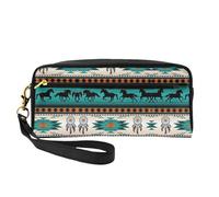 SamLng Reusable Cosmetic Makeup Bag â€“ Horse Stripes Pattern Print Leather Small Makeup Bag for Travel, Toiletry Organizer with Zipper, Black, One Size