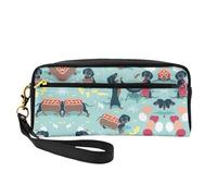 SamLng Reusable Cosmetic Makeup Bag â€“ Hot Dogs and Lemonade Print Leather Small Makeup Bag for Travel, Toiletry Organizer with Zipper, Black, One Size