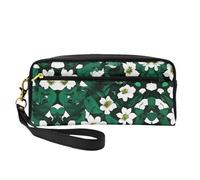 SamLng Reusable Cosmetic Makeup Bag – Hunter Green Floral Petals Pattern Print Leather Small Makeup Bag for Travel, Toiletry Organizer with Zipper, Black, One Size