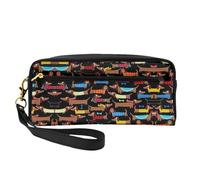 SamLng Reusable Cosmetic Makeup Bag – I Love My Dog Dachshunds Print Leather Small Makeup Bag for Travel, Toiletry Organizer with Zipper, Black, One Size