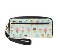 SamLng Reusable Cosmetic Makeup Bag – Ice Cream Cones Print Leather Small Makeup Bag for Travel, Toiletry Organizer with Zipper, Black, One Size