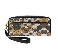 SamLng Reusable Cosmetic Makeup Bag â€“ Imagen De Pug Print Leather Small Makeup Bag for Travel, Toiletry Organizer with Zipper, Black, One Size