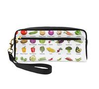SamLng Reusable Cosmetic Makeup Bag – Introduction of various vegetables Print Leather Small Makeup Bag for Travel, Toiletry Organizer with Zipper, Black, One Size