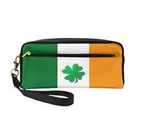 SamLng Reusable Cosmetic Makeup Bag â€“ Irish Flag Print Leather Small Makeup Bag for Travel, Toiletry Organizer with Zipper, Black, One Size