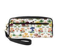 SamLng Reusable Cosmetic Makeup Bag – Japanese Painting mushroom Print Leather Small Makeup Bag for Travel, Toiletry Organizer with Zipper, Black, One Size