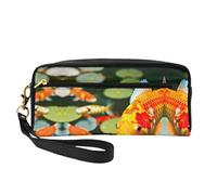 SamLng Reusable Cosmetic Makeup Bag – Japanese Pretty Koi Fish Print Leather Small Makeup Bag for Travel, Toiletry Organizer with Zipper, Black, One Size