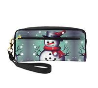 SamLng Reusable Cosmetic Makeup Bag â€“ Merry Christmas Day Snowman Print Leather Small Makeup Bag for Travel, Toiletry Organizer with Zipper, Black, One Size