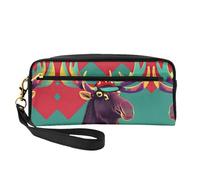 SamLng Reusable Cosmetic Makeup Bag – Moose Print Leather Small Makeup Bag for Travel, Toiletry Organizer with Zipper, Black, One Size