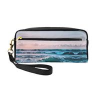 SamLng Reusable Cosmetic Makeup Bag â€“ ocean waves Print Leather Small Makeup Bag for Travel, Toiletry Organizer with Zipper, Black, One Size