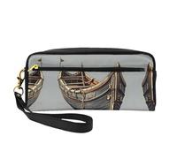 SamLng Reusable Cosmetic Makeup Bag â€“ Old Viking Boats Print Leather Small Makeup Bag for Travel, Toiletry Organizer with Zipper, Black, One Size