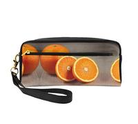 SamLng Reusable Cosmetic Makeup Bag â€“ Orange Fruit Print Leather Small Makeup Bag for Travel, Toiletry Organizer with Zipper, Black, One Size