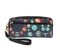 SamLng Reusable Cosmetic Makeup Bag – Outer Space Planet Print Leather Small Makeup Bag for Travel, Toiletry Organizer with Zipper, Black, One Size