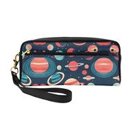 SamLng Reusable Cosmetic Makeup Bag – Outer Space Planets Print Leather Small Makeup Bag for Travel, Toiletry Organizer with Zipper, Black, One Size