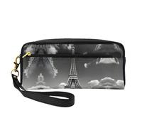 SamLng Reusable Cosmetic Makeup Bag – Paris Eiffel Tower and Cloud Print Leather Small Makeup Bag for Travel, Toiletry Organizer with Zipper, Black, One Size