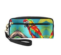 SamLng Reusable Cosmetic Makeup Bag – Parrots On Tree Print Leather Small Makeup Bag for Travel, Toiletry Organizer with Zipper, Black, One Size