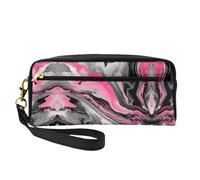 SamLng Reusable Cosmetic Makeup Bag â€“ Pink Abstract Marble Gray Artistic Print Leather Small Makeup Bag for Travel, Toiletry Organizer with Zipper, Black, One Size