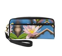 SamLng Reusable Cosmetic Makeup Bag â€“ pink almond blossom Print Leather Small Makeup Bag for Travel, Toiletry Organizer with Zipper, Black, One Size