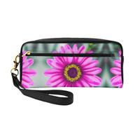 SamLng Reusable Cosmetic Makeup Bag â€“ Pink Flower Print Leather Small Makeup Bag for Travel, Toiletry Organizer with Zipper, Black, One Size