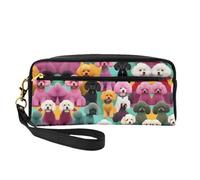 SamLng Reusable Cosmetic Makeup Bag â€“ Poodles Dogs Print Leather Small Makeup Bag for Travel, Toiletry Organizer with Zipper, Black, One Size