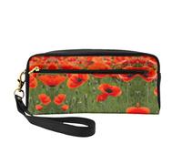 SamLng Reusable Cosmetic Makeup Bag – Poppy Flowers Petals Print Leather Small Makeup Bag for Travel, Toiletry Organizer with Zipper, Black, One Size