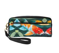 SamLng Reusable Cosmetic Makeup Bag – Pretty Koi Fish Print Leather Small Makeup Bag for Travel, Toiletry Organizer with Zipper, Black, One Size