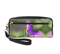 SamLng Reusable Cosmetic Makeup Bag â€“ Purple Butterfly pattern Print Leather Small Makeup Bag for Travel, Toiletry Organizer with Zipper, Black, One Size