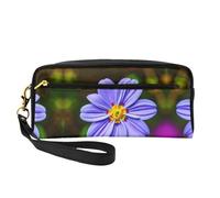 SamLng Reusable Cosmetic Makeup Bag â€“ purple flower Print Leather Small Makeup Bag for Travel, Toiletry Organizer with Zipper, Black, One Size